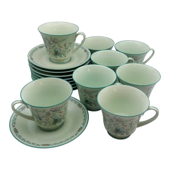Vintage Noritake Japan Paradise Green 8223 W80 Footed Tea Cup & Saucer Set - Picture 1 of 13